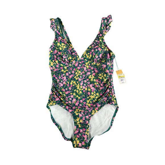 Kona Sol Swim Suit Womens Large (12-14) One Piece Multicolor Floral Lined NWT - Picture 1 of 9
